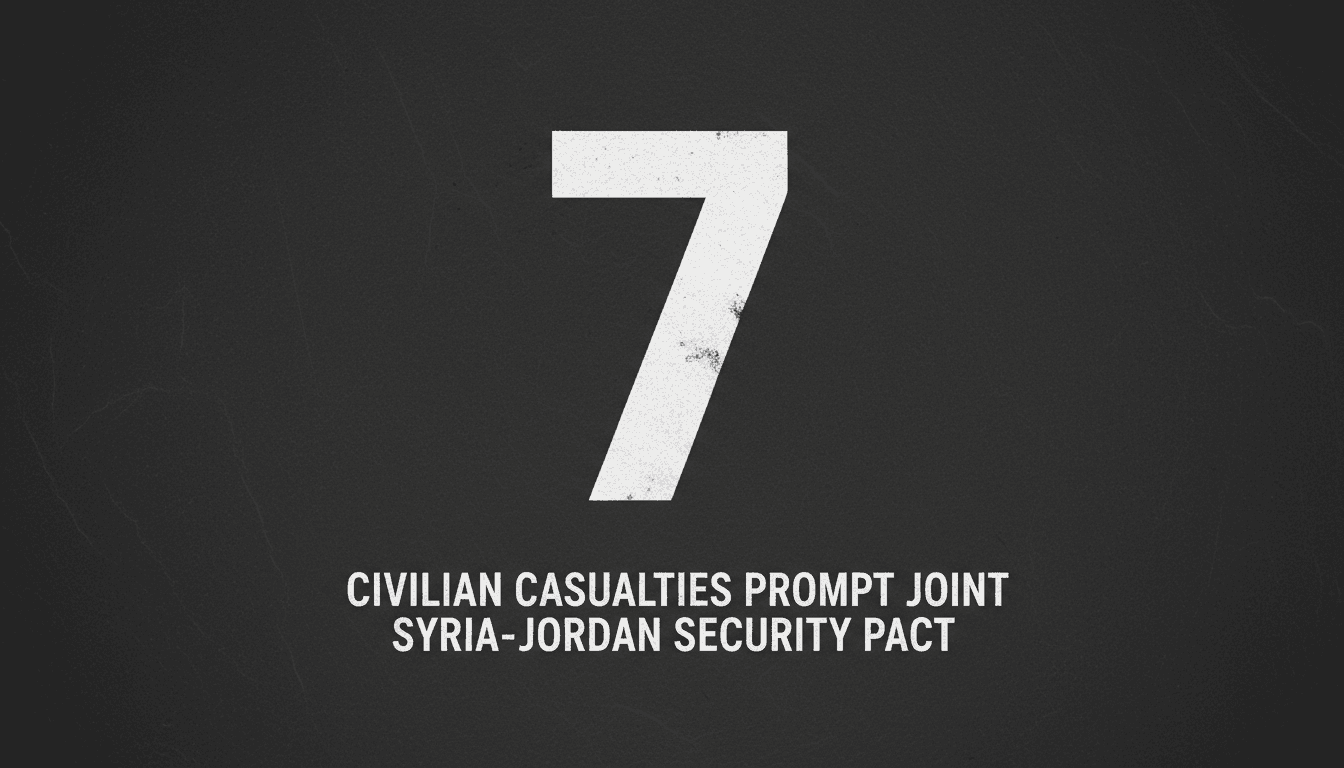 Minimalist graphic showing Jordan-Syria border coordinates and security committee confirmation text