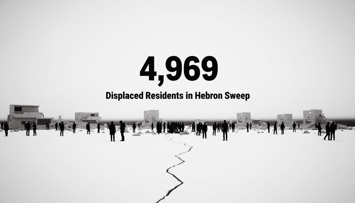 Minimalist graphic highlighting the number 4,969 regarding displacement during the Hebron military operation.