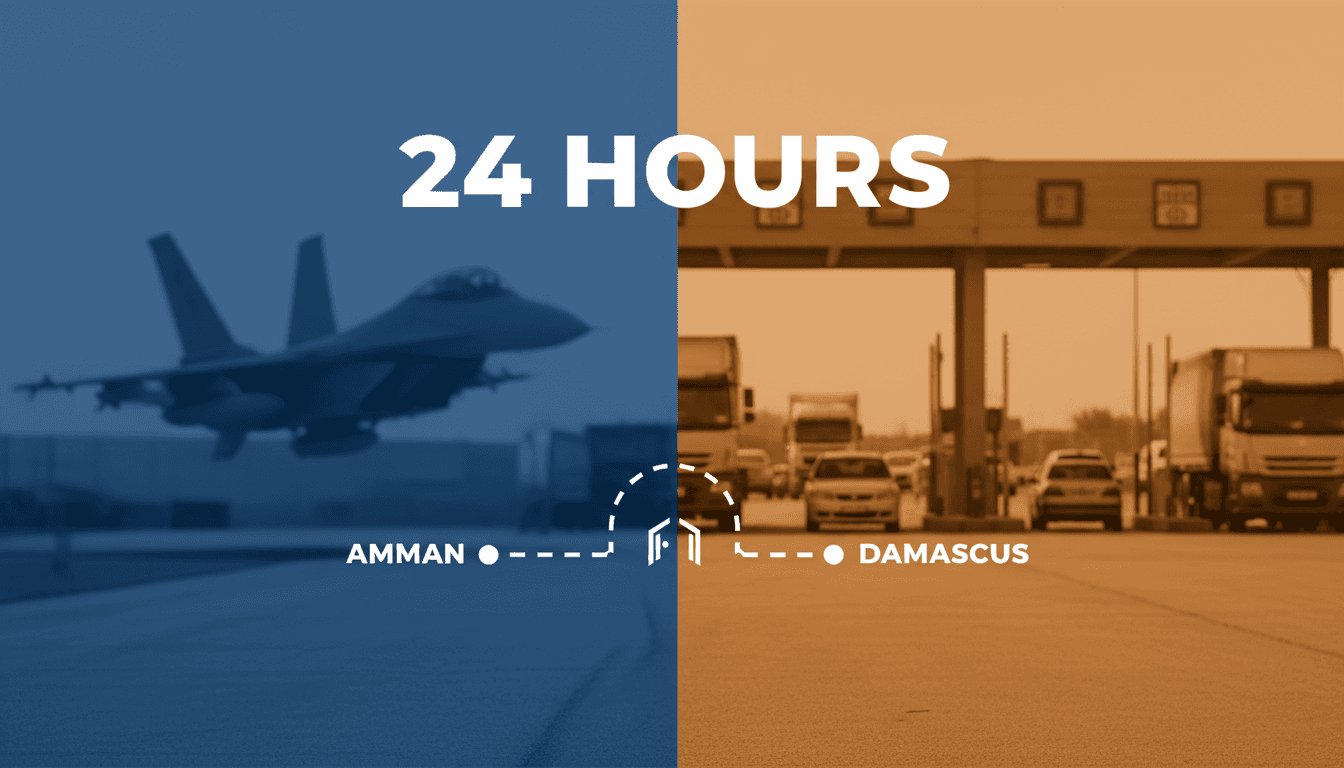 Minimalist vector graphic highlighting the Nasib border crossing route between Jordan and Syria