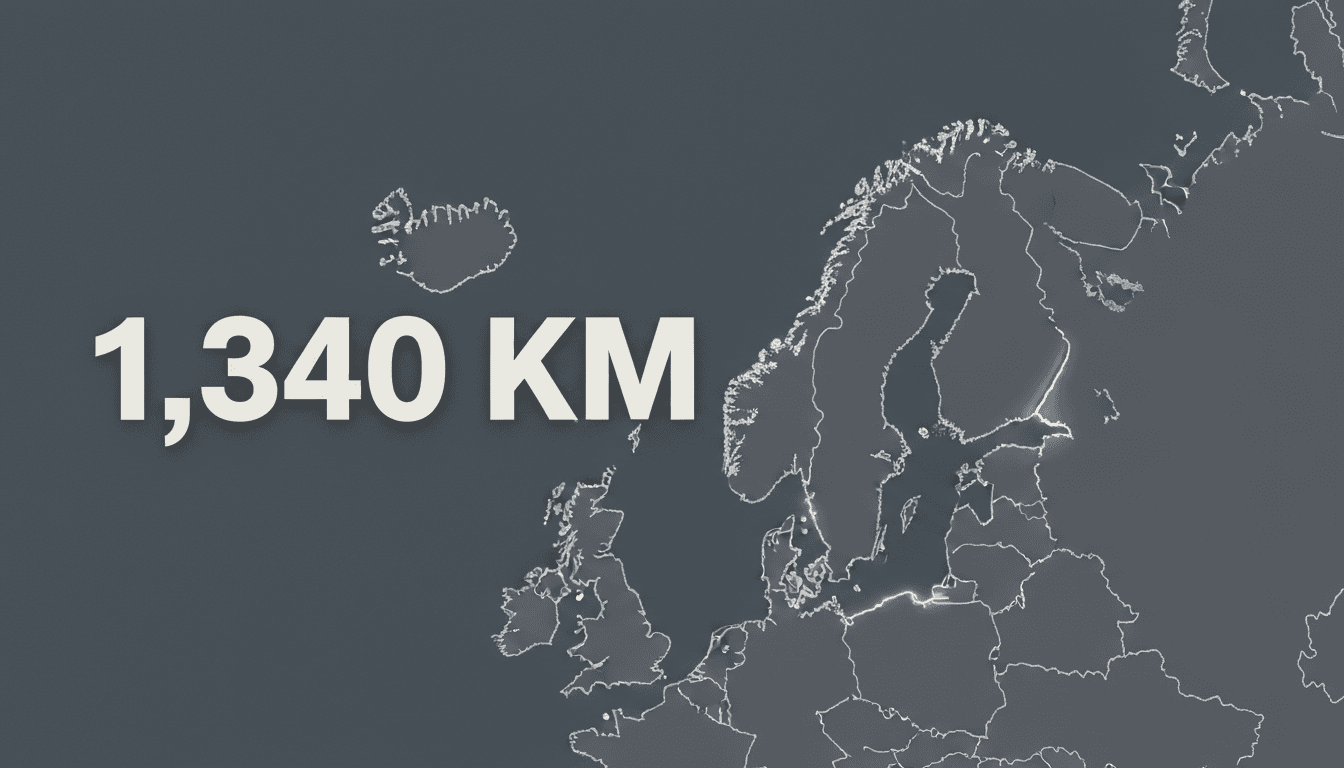 Minimalist graphic highlighting the 1,340 km Finland-Russia border amid Nordic diplomacy talks