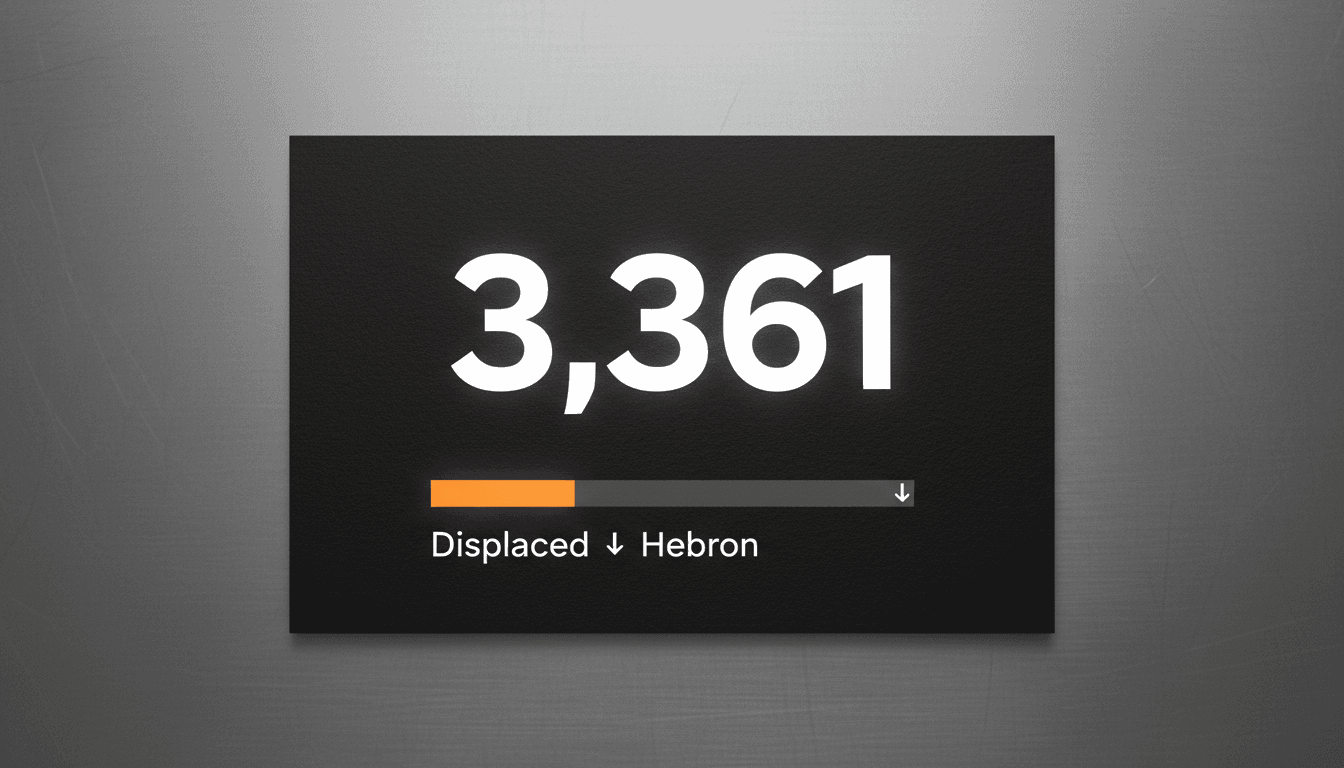 Minimalist graphic highlighting 3361 displaced in Hebron amid West Bank military operations and closures