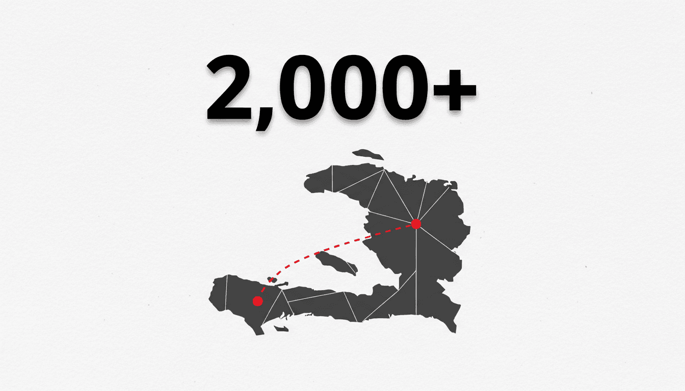 Minimalist map graphic showing troop movement from El Salvador to Haiti for rescue operations