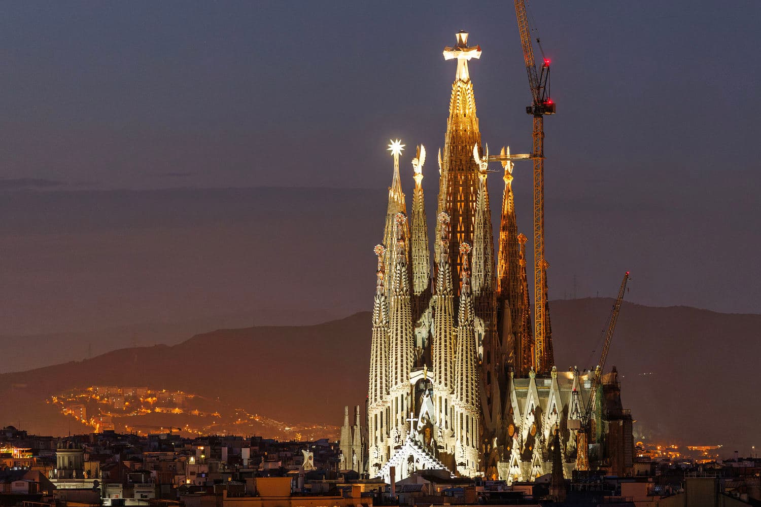 Pope Leo XIV blessing the new Tower of Jesus Christ at Sagrada Familia in Barcelona.