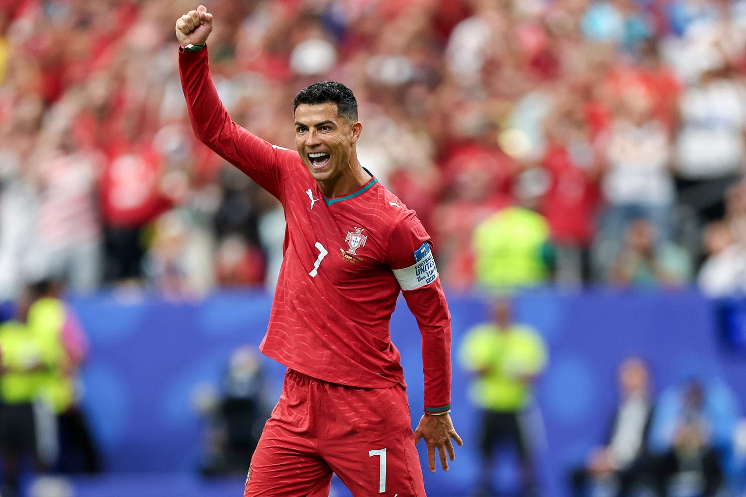 Cristiano Ronaldo celebrating his goals during Portugal's World Cup match against Uzbekistan.