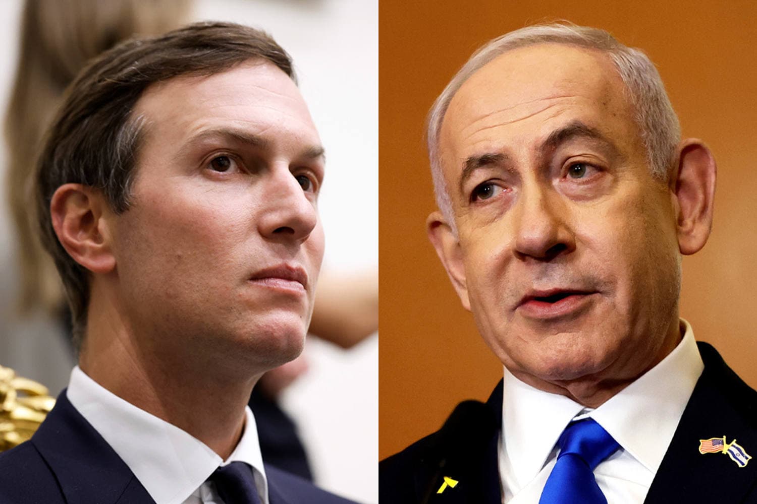 Jared Kushner and Benjamin Netanyahu discussing Gaza demilitarization efforts during a diplomatic meeting.