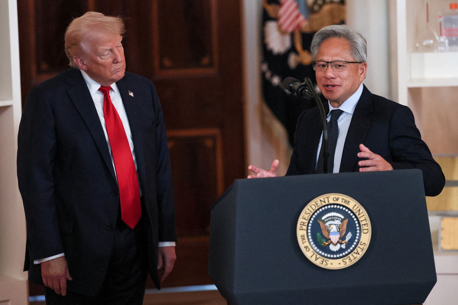 A visual representation of Trump's call to Nvidia CEO Jensen Huang, highlighting AI policy implications.
