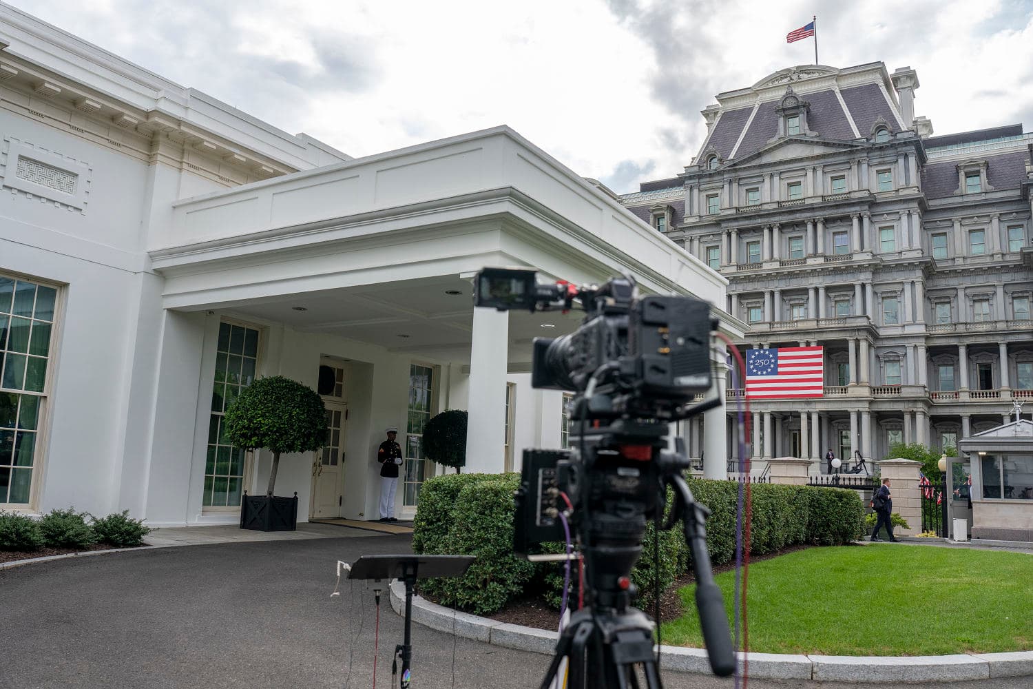 Infographic showing Trump's media access ban timeline and legal implications.