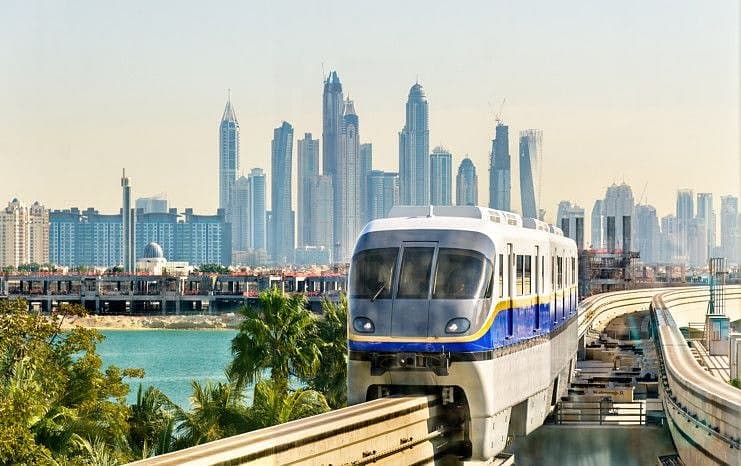 Aerial view of Dubai's Palm Monorail on Palm Jumeirah