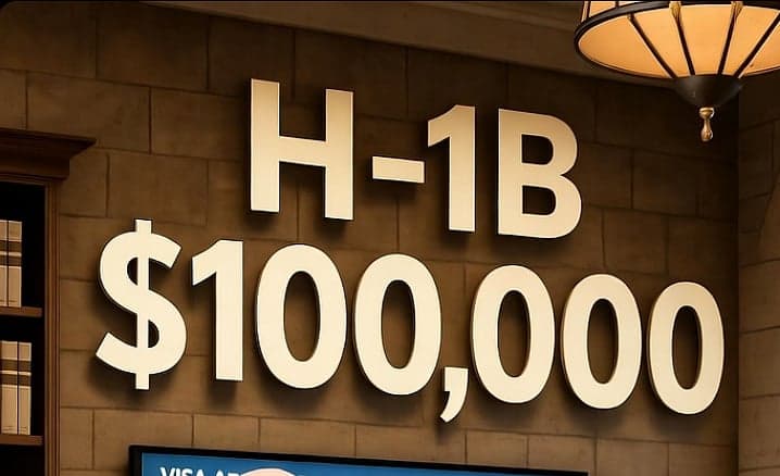 A federal judge's gavel with a backdrop of H-1B visa application forms, highlighting the unlawful fee ruling.