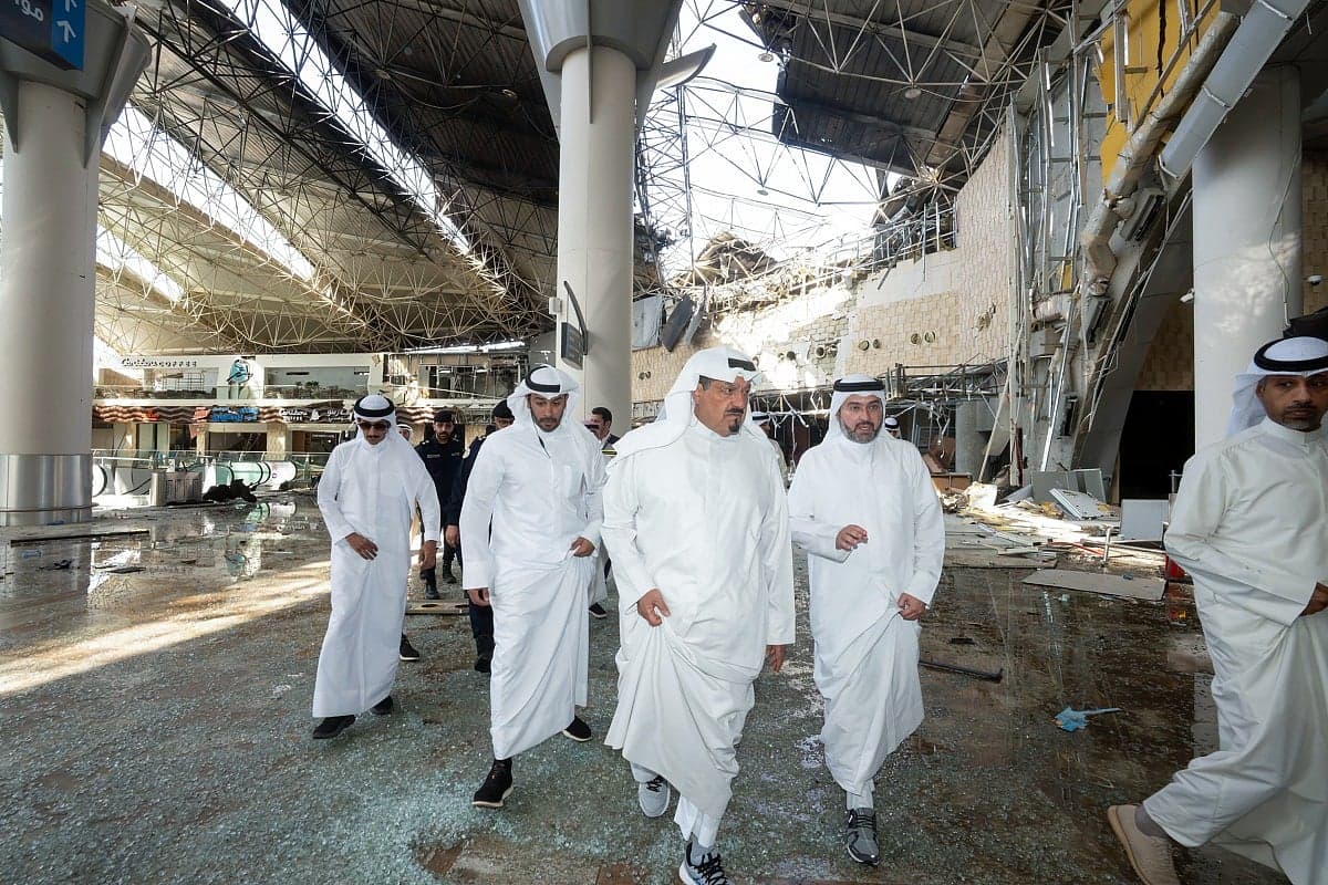 Damage at Kuwait International Airport following Iranian drone and missile attacks.