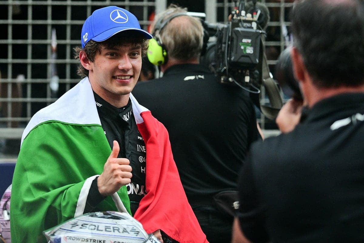 Kimi Antonelli celebrating his victory at the Monaco Grand Prix