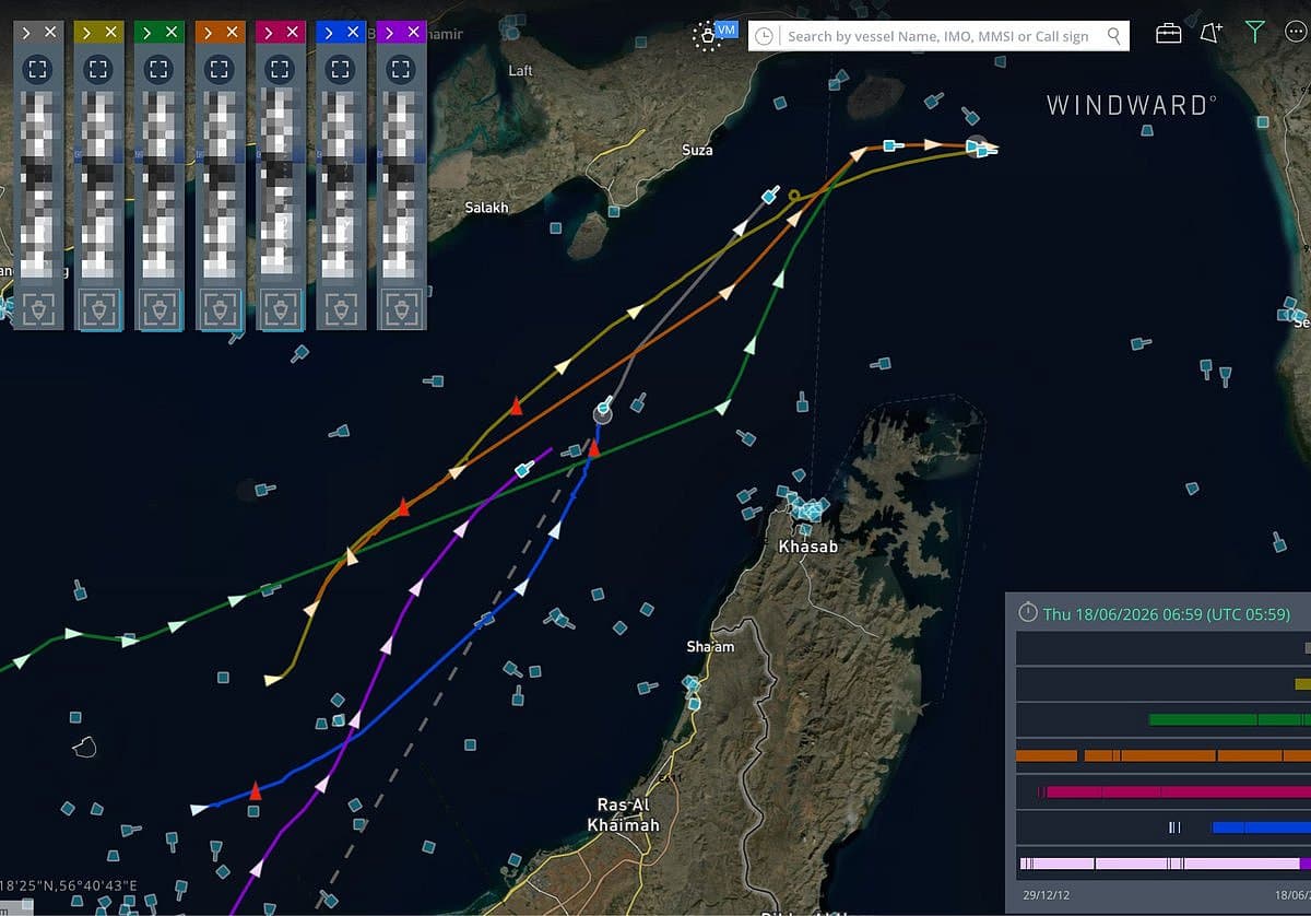 Saudi supertankers transiting the Strait of Hormuz after a peace agreement.