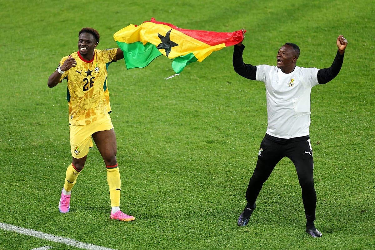 Caleb Yirenkyi celebrating his last-minute goal for Ghana against Panama in the World Cup.