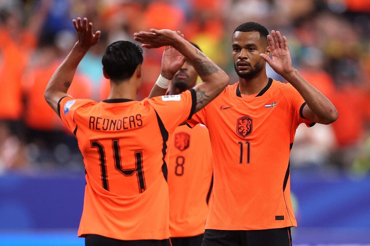 Cody Gakpo celebrating his goal during the World Cup match against Morocco.