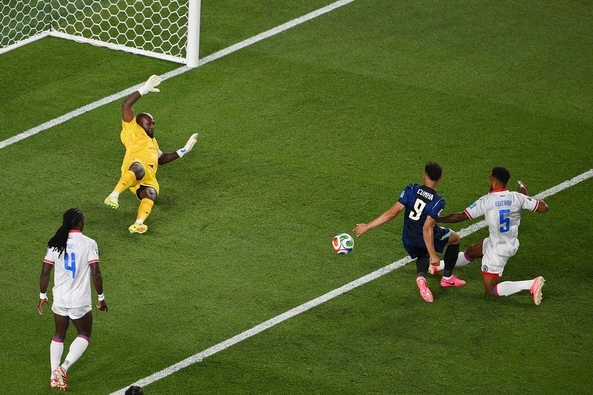 Brazil players celebrating after scoring against Haiti in the World Cup