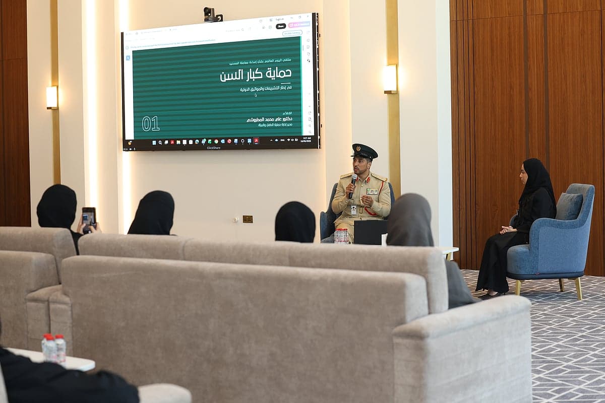 Dubai Police and CDA representatives at an awareness session for senior citizens.