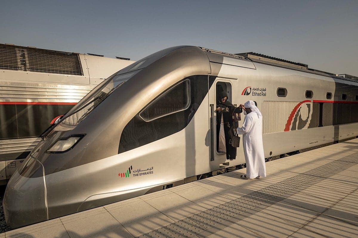 A train at the new Madinat Zayed station in the UAE.