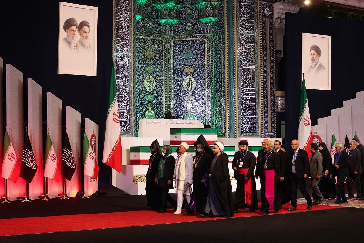 Crowds gather for the funeral of Ali Khamenei in Iran.