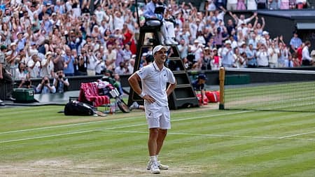 Arthur Fery celebrating his victory at Wimbledon
