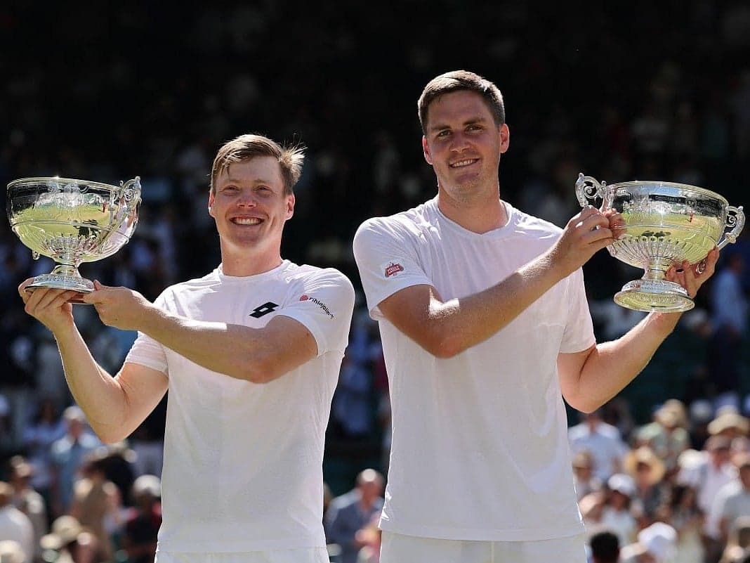 Patten and Heliovaara celebrating their Wimbledon men's doubles victory