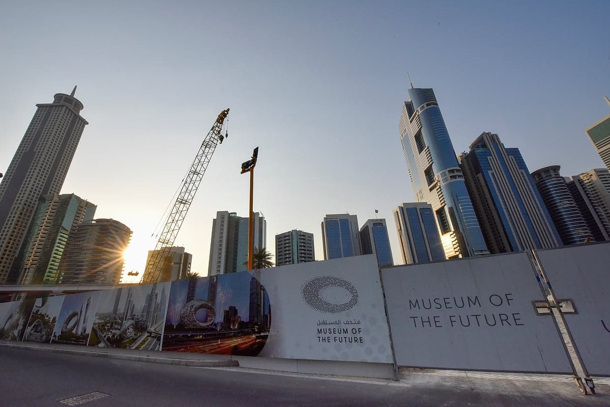 A futuristic view of Dubai's Museum of the Future, showcasing its architectural design.