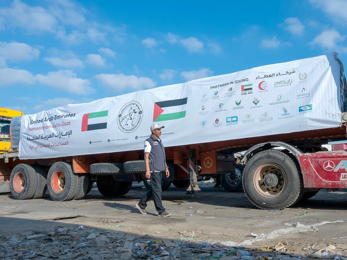 UAE aid convoys delivering humanitarian supplies to Gaza