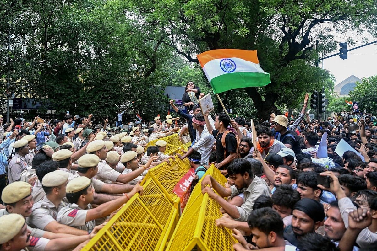 Protesters in India demanding accountability over exam paper leaks