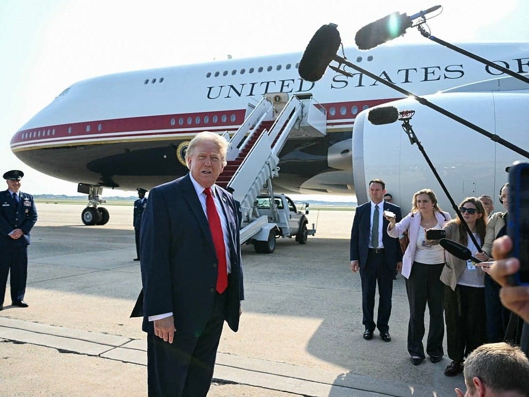President Trump boarding Air Force One in Turkey after a security threat.