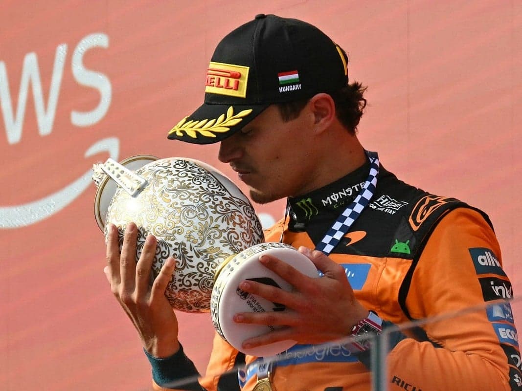 Lando Norris celebrating his victory at the Hungarian Grand Prix