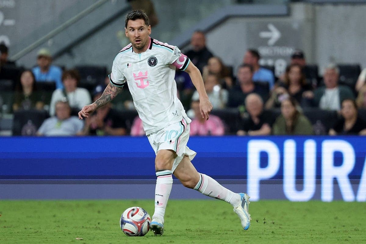 Lionel Messi playing for Inter Miami in a match against Columbus Crew.