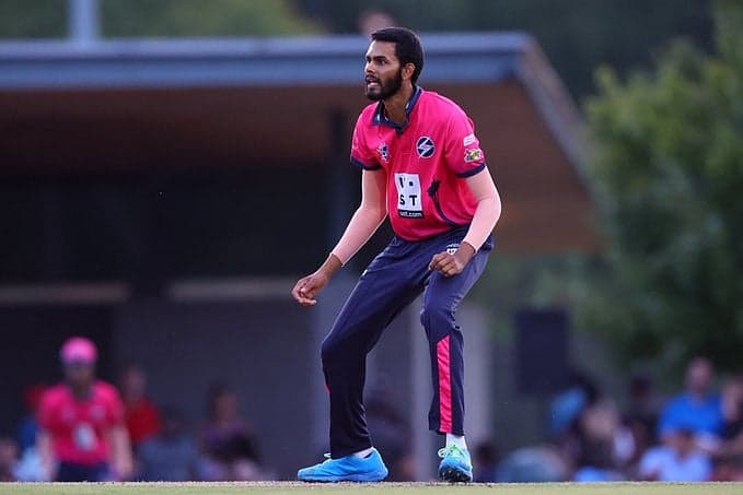 USA cricketer Akhilesh Reddy during a cricket match