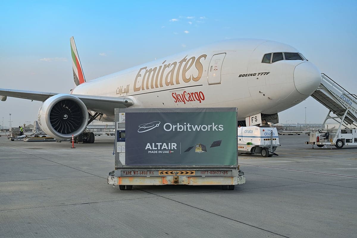 Emirates SkyCargo Boeing 777 freighter transporting Altair-1 satellite