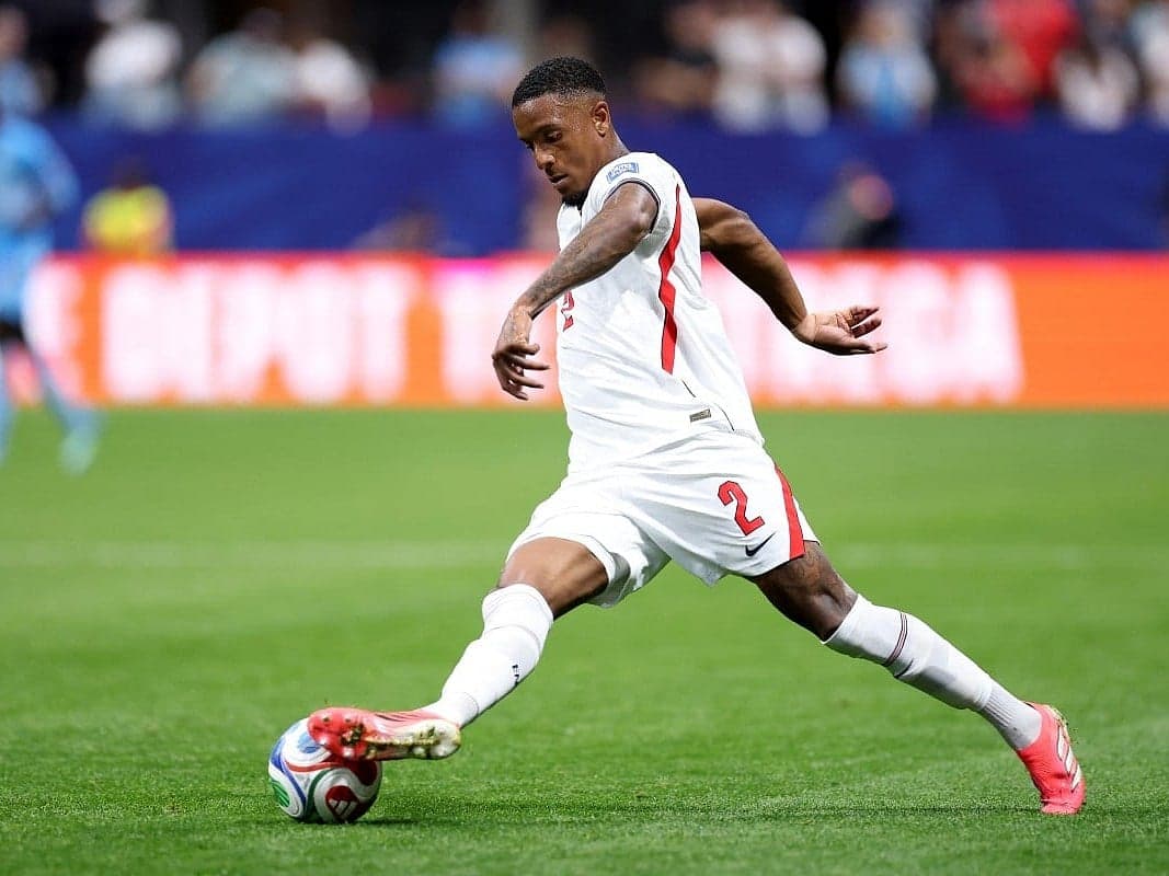 Ezri Konsa in Arsenal kit, highlighting the £51 million transfer fee.