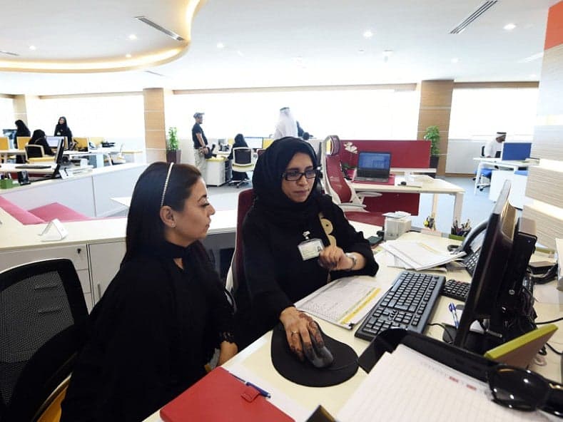 Infographic showing Dubai's AI-driven workforce productivity measurement system across government entities.