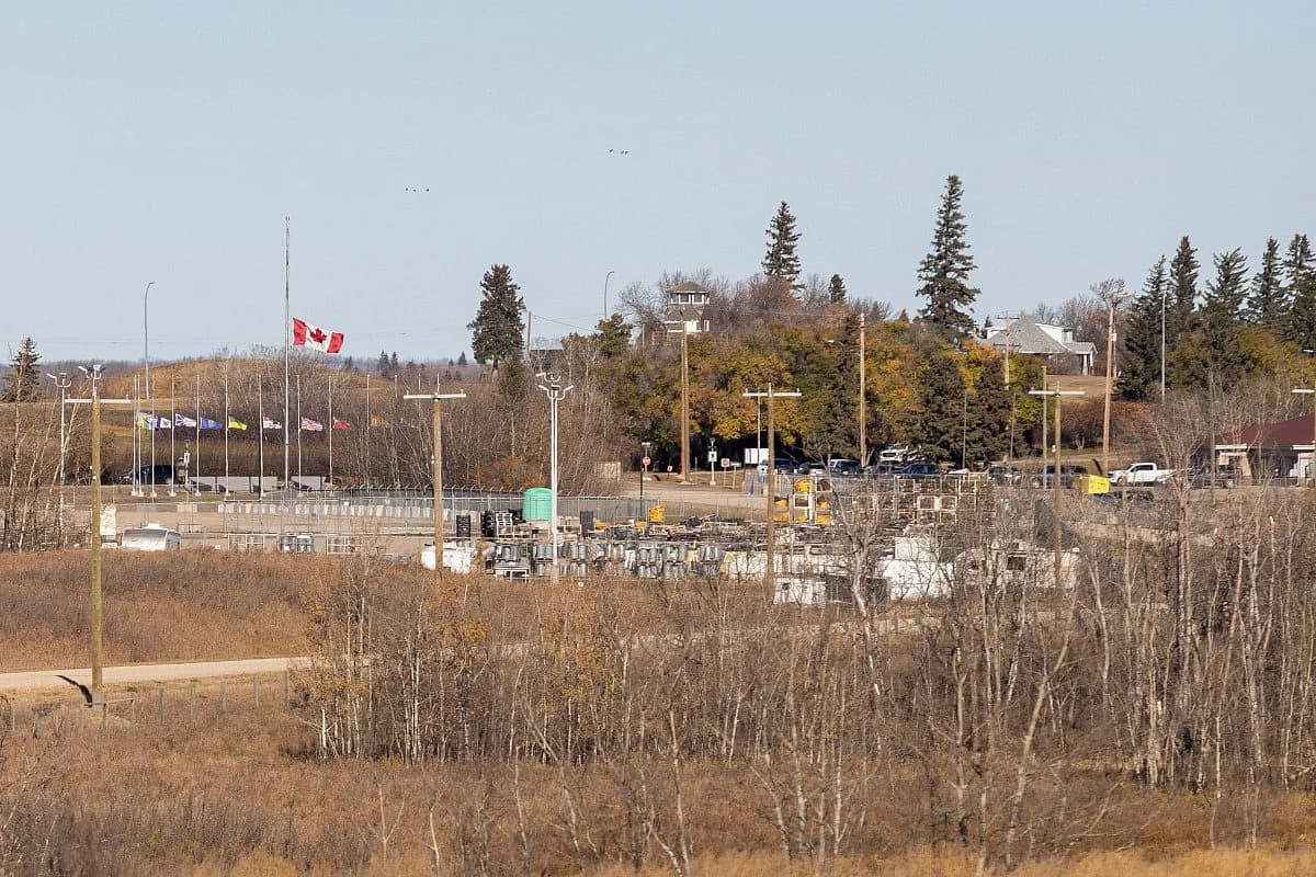 A dramatic visual of the grass fire at Canadian Forces Base Wainwright during military training exercises.