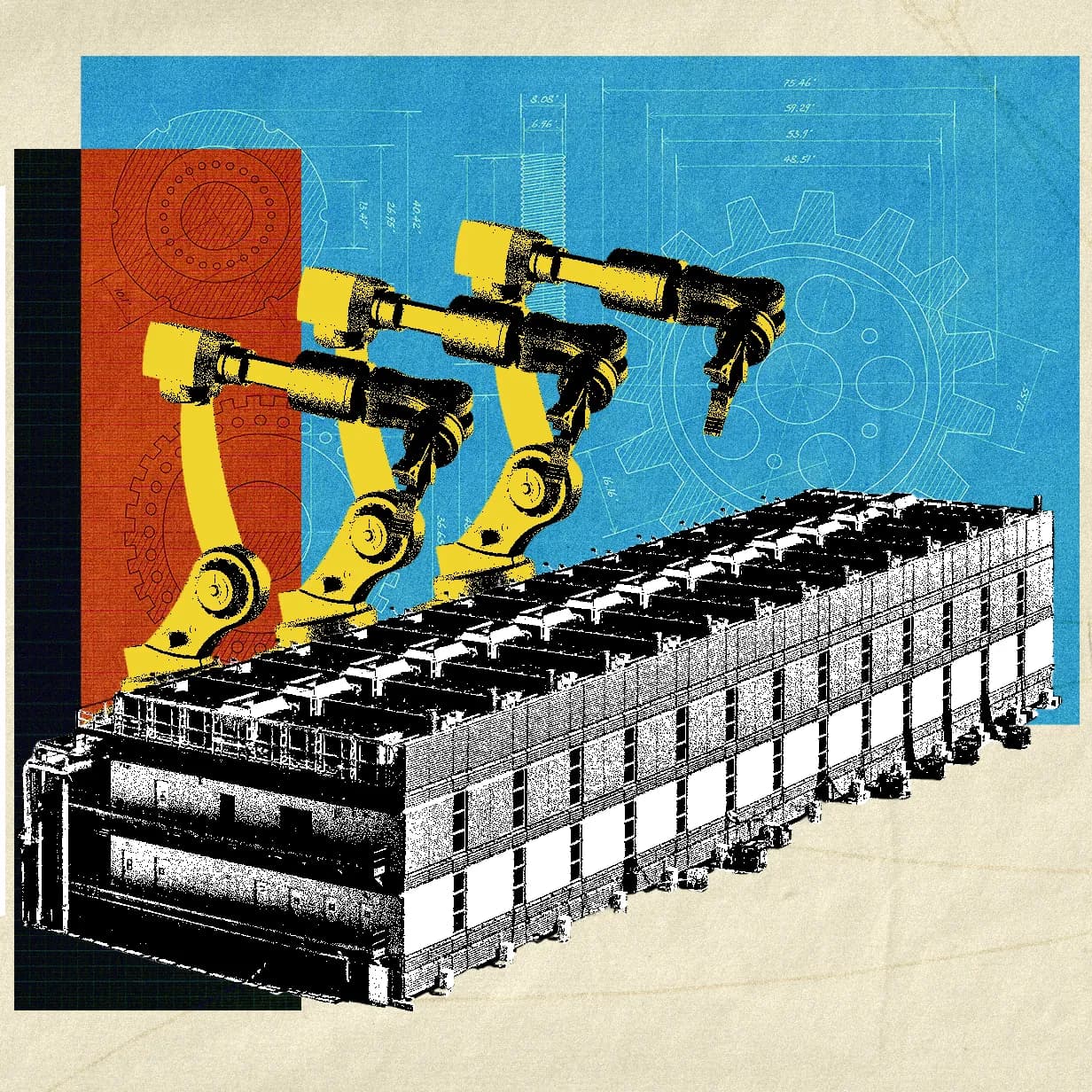 An infographic showing Meta's robotics initiative in data centers and its impact on technician workloads.
