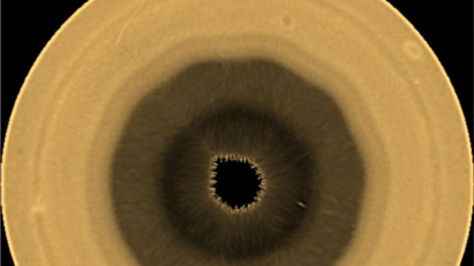 Illustration of Saturn's south pole featuring the newly discovered decagonal wave pattern in its atmosphere.