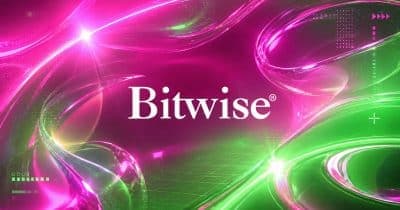 Bitwise Asset Management logo with a backdrop of cryptocurrency graphics.