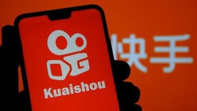 Kuaishou Technology logo with a futuristic AI video backdrop