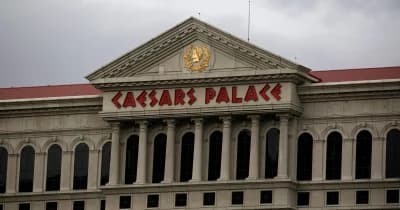 Tilman Fertitta and Caesars Entertainment logo with casino imagery