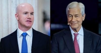 Jamie Dimon and Brian Armstrong in a heated debate over the CLARITY Act and its implications for the financial system.
