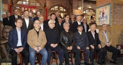 Nvidia CEO Jensen Huang at a dinner with South Korean tech leaders in Taipei.