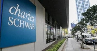 Charles Schwab logo with cryptocurrency graphics