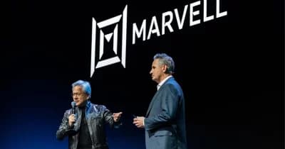 A graphic showing Marvell Technology's stock surge after Nvidia CEO's endorsement at Computex.