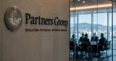 A graph showing Partners Group's share price decline alongside withdrawal request trends.