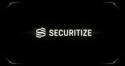 Securitize logo with a backdrop of the NYSE building