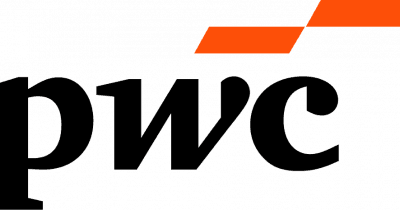 PwC logo with a backdrop of financial charts and graphs