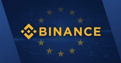 Binance logo with a backdrop of EU regulatory symbols