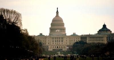 US Congress building with digital currency graphics