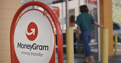 MoneyGram logo with Solana blockchain graphics